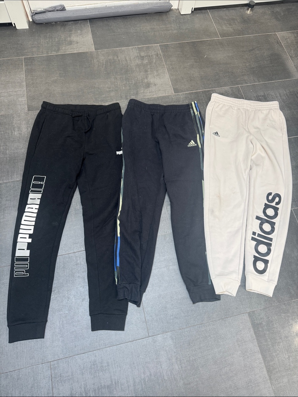 Puma and Adidas Kids Black Logo Joggers - Black with White Logo